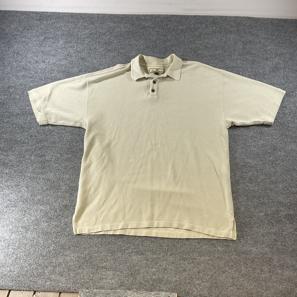 Tommy Bahama Mens XL Silk Cotton Ribbed Polo Shirt Beige Short Sleeve Luxury